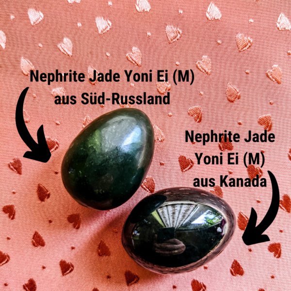 Nephrite Jade Yoni Eier (M) im Vergleich